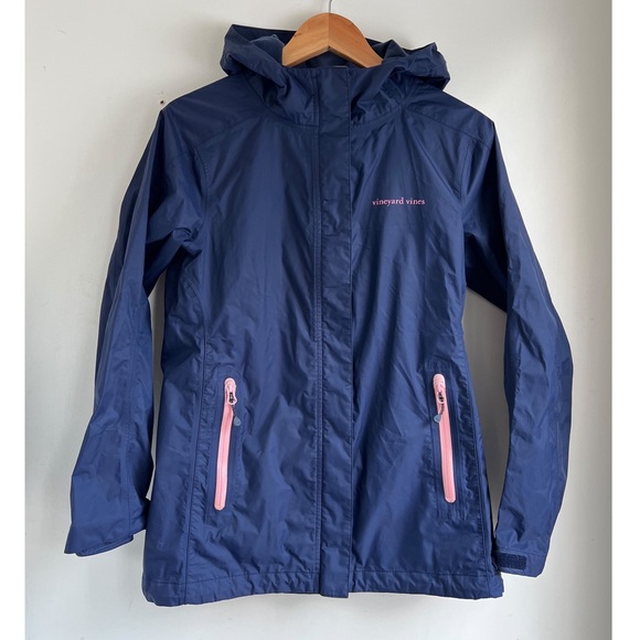 Vineyard Vines Jackets & Blazers - Vineyard Vines Stow & Go Raincoat Blue Pink Hood XS